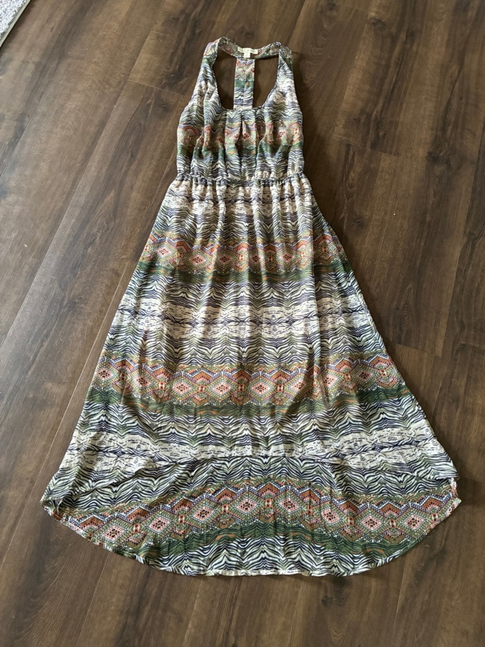 Anthropologie staring at stars Halter Maxi Dress in Green and Neutral Multi